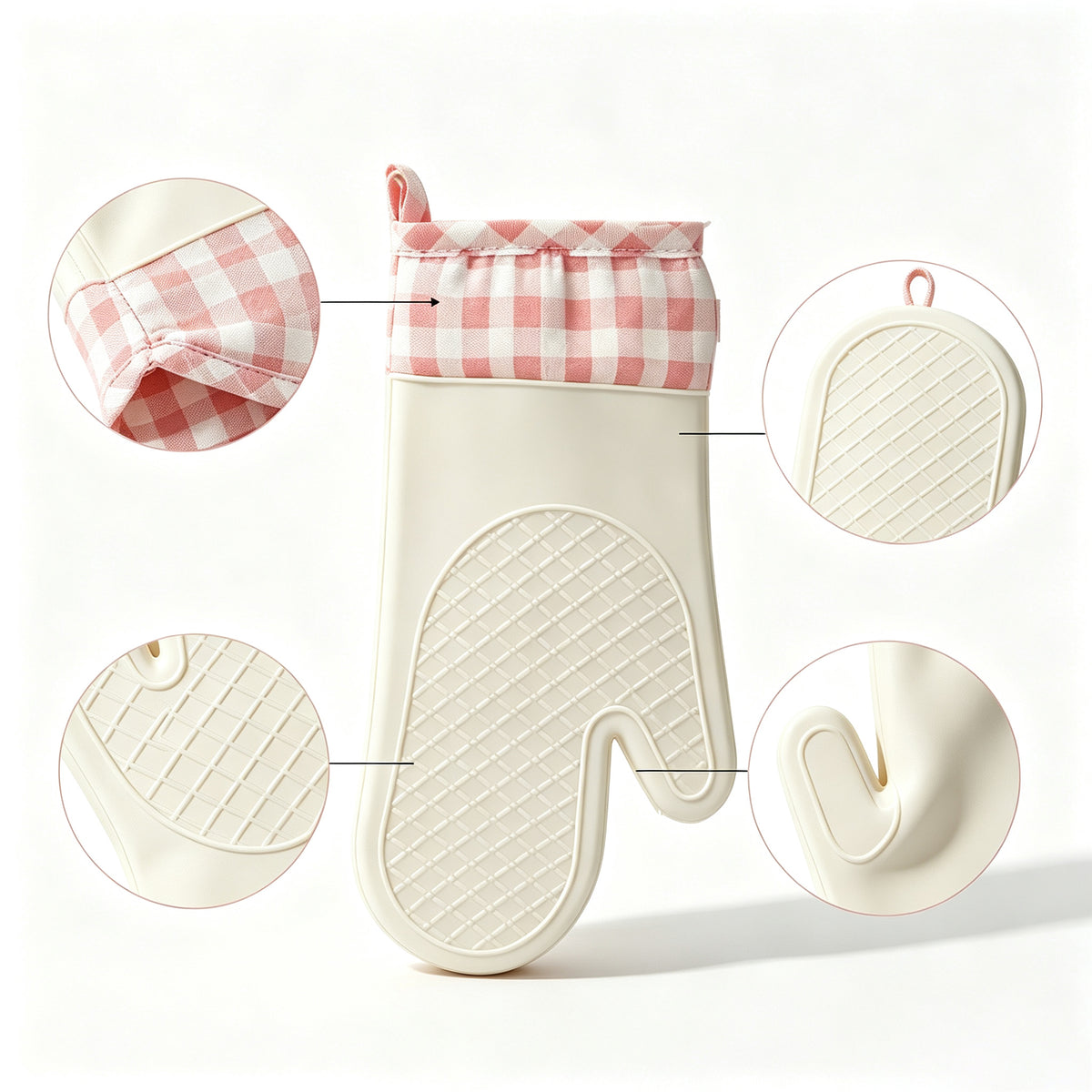 Heat‑Resistant Oven Mitts, Thickened Cotton Silicone Non‑Slip Gloves for Baking