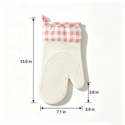 Heat‑Resistant Oven Mitts, Thickened Cotton Silicone Non‑Slip Gloves for Baking