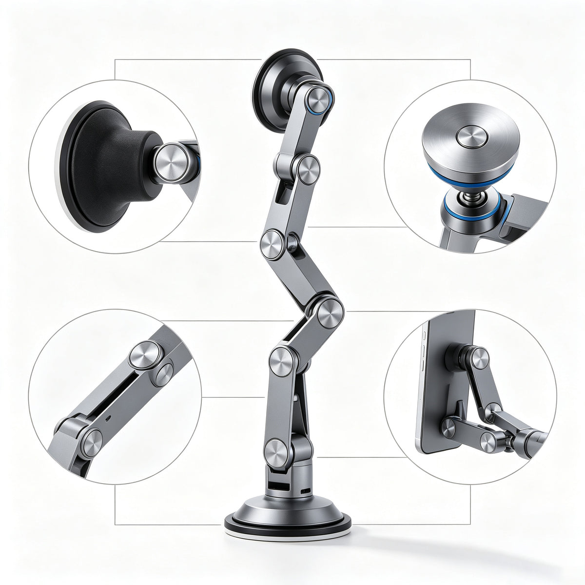Multi‑Functional Foldable Suction Cup Magnetic Phone Mount for Car Navigation &amp; Live‑Streaming