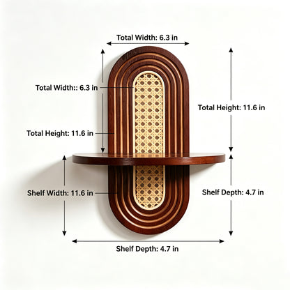 Bohemian Wall‑Mounted Wood Rattan Shelf, Decorative Wall Display Rack for Home Wall Decor