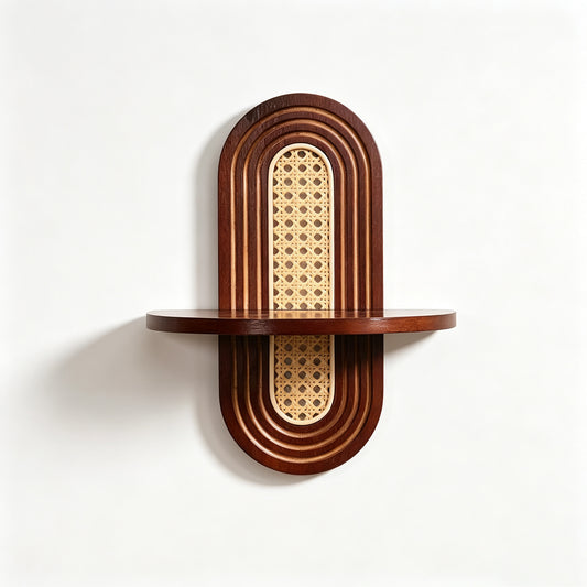 Bohemian Wall‑Mounted Wood Rattan Shelf, Decorative Wall Display Rack for Home Wall Decor